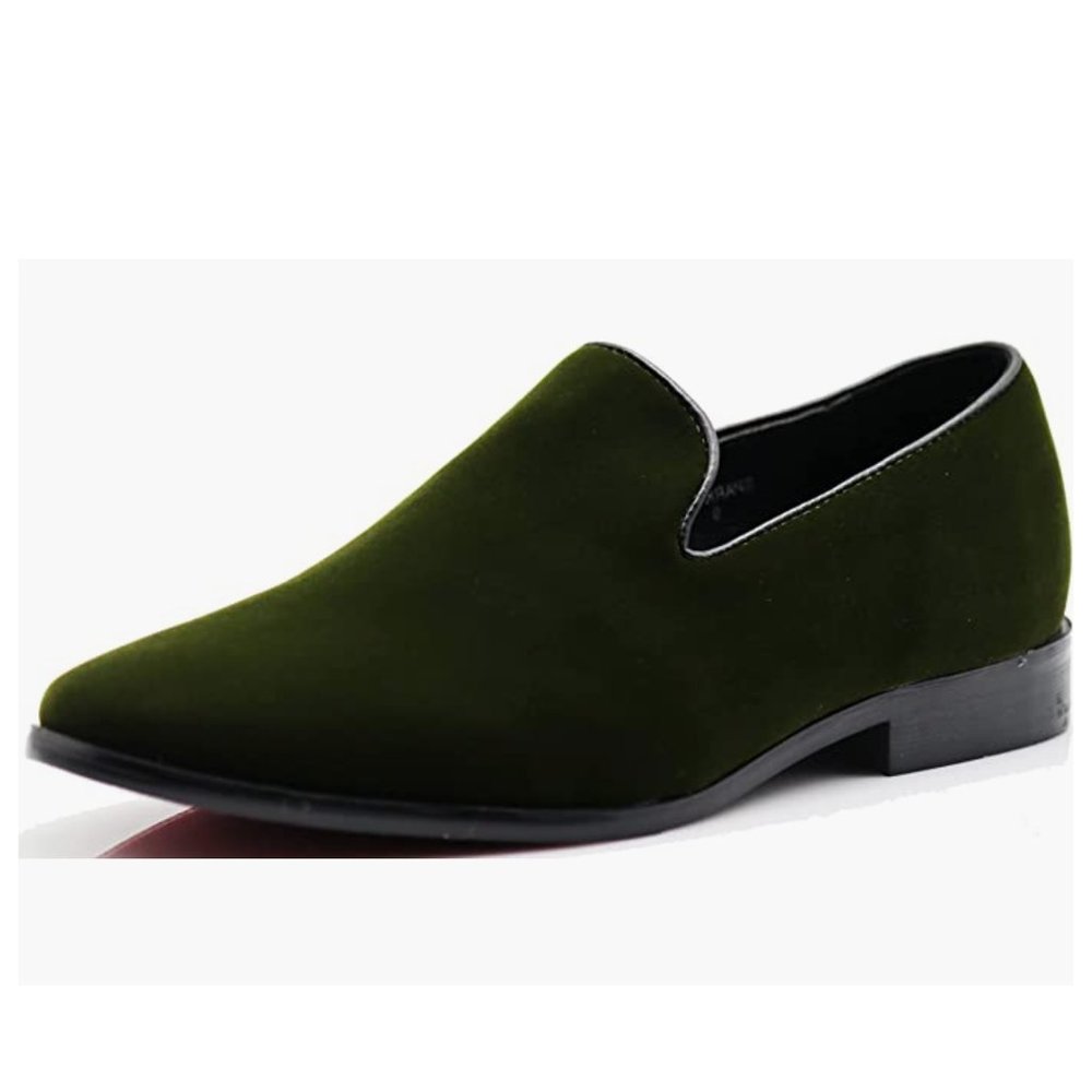 Men's Vintage Plain Velvet Dress Loafers Slip On Shoes Classic Tuxedo SP 03 GREE